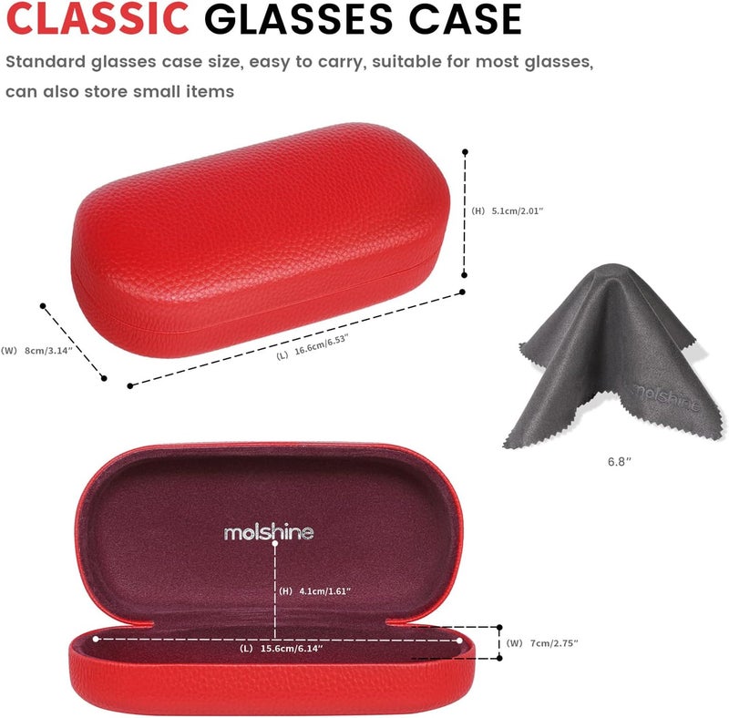 molshine Hard Shell Leather Sunglasses Case,Classic Large Glasses Case for Women Men,Sunglass Eyeglasses - Image 2